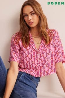 Boden Pink Cropped Revere Printed Shirt (N05014) | €56