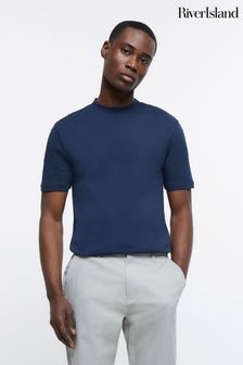 Blau - River Island Ri Studio Schweres T-Shirt in Slim Fit (N05052) | 23 €
