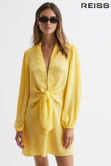 Reiss Yellow Mabel Tie Front Mini Dress (N05123) | OMR96