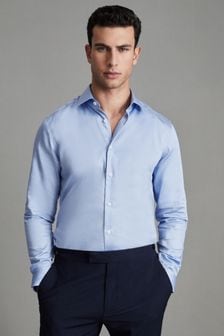 Умеренный синий - Рубашка из хлопкового атласа с вырезами на воротнике Reiss Remote Reg (N05134) | €119