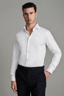 Reiss White Remote Reg Cotton Sateen Shirt (N05135) | 573 QAR
