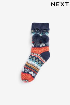 Navy/Red Fairisle Chunky Slipper Socks 1 Pack (N05192) | €9