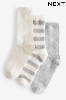 Grey/White Super Hairy Cosy Socks 3 Pack (N05193) | €6