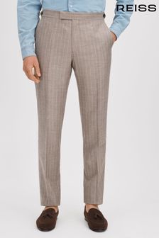 Reiss Mocha Epsom Slim Fit Wool-Silk-Linen Trousers (N05344) | ₪ 1,443