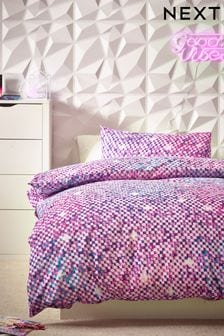 Purple Printed Polycotton Duvet Cover and Pillowcase Bedding (N05372) | €7.50 - €10.50