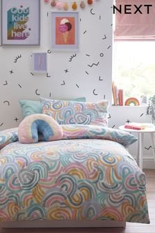 Teal Blue Abstract Rainbow Printed Polycotton Duvet Cover and Pillowcase Bedding (N05397) | SGD 25 - SGD 37
