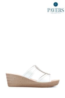 Pavers Embellished Wedge White Sandals (N05453) | $66