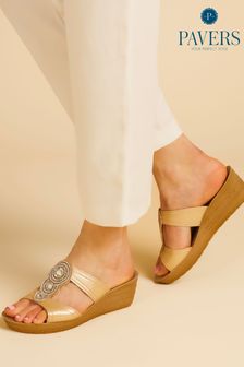 Pavers Gold Embellished Wedge Sandals (N05454) | AED155