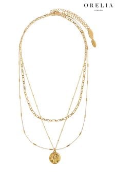 Orelia London Mehrreihige, vergoldete Halskette mit Münzanhänger (N05499) | 50 €