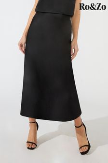 Ro&Zo Satin Bias Black Midi Skirt (N05603) | 53 €