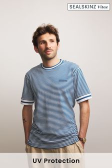 Blau - Sealskinz Hingham Gestreiftes T-Shirt mit UV-Schutz (N05657) | 53 €
