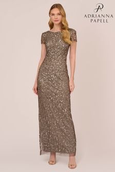 Adrianna Papell Grey Beaded Short Sleeve Gown (N05766) | €87
