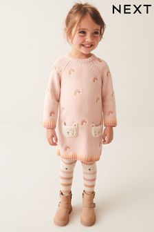 Ecru Cream Marl Jumper Dress and Tights Set (3mths-7yrs) (N05846) | Kč910 - Kč1,060