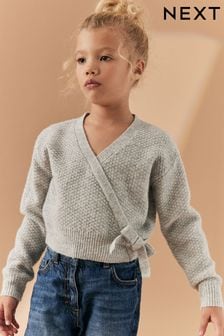 Grey Ballet Style Wrap Front Tie Jumper (3-16yrs) (N05867) | €17 - €22