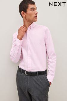 Light Pink Regular Fit Easy Care Single Cuff Oxford Shirt (N05916) | 109 QAR