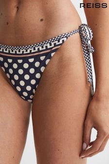 Reiss Navy/White Zana Polka Dot Self-Tie Bikini Bottoms (N06171) | €25