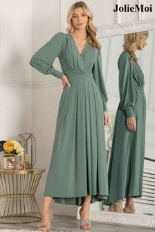 Jolie Moi Green Rashelle Jersey Long Sleeve Maxi Dress (N06195) | €108