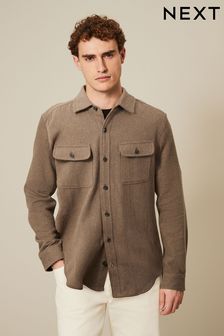 Marron - Veste-chemise à deux poches en coton brossé (N06227) | €39