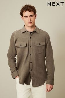 Brown Brushed 100% Cotton Twin Pocket Shacket (N06227) | $70