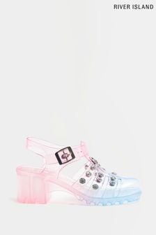 Różowe dziewczęce buty żelowe River Island ombre z brokatem zdobione ćwiekami (N06229) | 57 zł