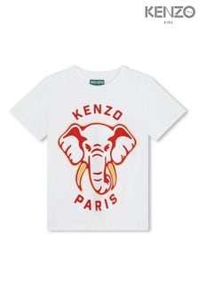 KENZO KIDS Elephant Logo White T-Shirt (N06272) | OMR30 - OMR40