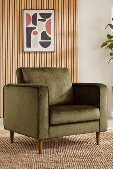 Plush Chenille Moss Green Houghton Slim Arm Chair (N06372) | €520