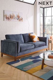 Plush Chenille Navy Blue Bennett Wooden 3 Seater Sofa (N06380) | €1,225