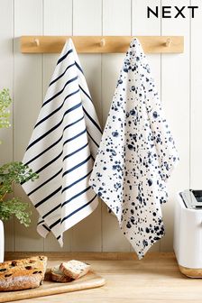 Set of 2 Blue Salcombe Spot and Stripe Tea Towels (N06421) | AED44