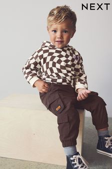 棕色／乳白 - 棋盤圖案連帽上衣 (3個月至7歲) (N06571) | NT$530 - NT$620
