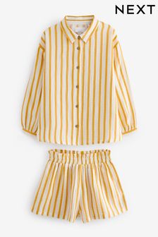 Ecru Cream/Yellow Stripe Button Through Short Pyjamas (6-16yrs) (N06653) | €13.50 - €19