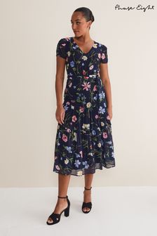 Phase Eight Blue Petite Lola Floral Tiered Midi Dress (N06741) | 85 €