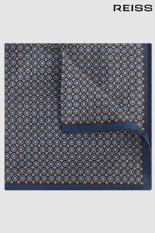Chocolat/bleu marine - Carré de poche imprimé en soie Reiss Montecristo (N06862) | €45