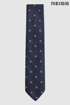Azul marino - Corbata de seda con estampado de medallones Panarea de Reiss (N06865) | 84 €