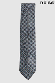 Синий меланжевый/темно-синий - Шелковый галстук-медальон с цветочным принтом Reiss Antioco (N06876) | €88