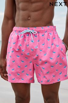 Bright Pink Mini Flamingo Regular Fit Printed Swim Shorts (N06977) | $32