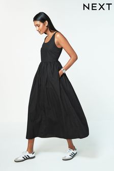 Черный - Летнее поплиново платье (N07096) | €48