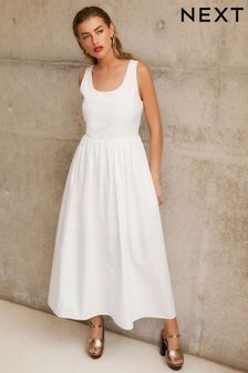 White Summer Poplin Dress (N07098) | AED152