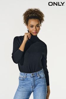 Črna - Only pleten pulover z zavihanim ovratnikom (N07167) | €30
