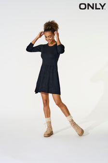 ONLY Black Knit Rib Skater Jumper Dress (N07168) | OMR19