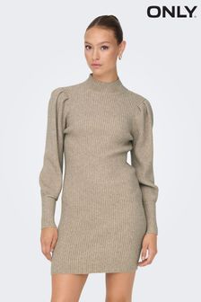 ONLY Brown Puff Sleeve Knitted Jumper Dress (N07176) | OMR19