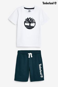 Timberland Graphic Logo White Top & Short Pyjama Set (N07192) | kr820 - kr1 010