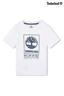 Timberland Graphic Logo Short Sleeve White T-Shirt (N07201) | $26 - $39