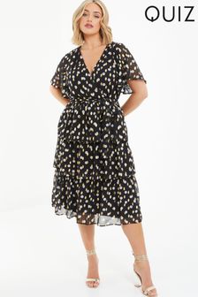 Quiz Black Curve Polka Dot Wrap Tiered Midi Dress (N07215) | €79