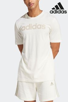 أبيض - تي شيرت جيرسيه مفرد بشعار مطرّز خطي، الفئة ملابس رياضية، من Adidas، الاستعمالات الأساسيات (N07226) | 99 ر.ق