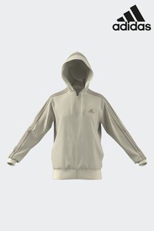 adidas White Sportswear Essentials French Terry 3-Stripes Full-Zip Hoodie (N07249) | $80