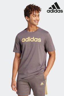 بني - تي شيرت جيرسيه مفرد بشعار مطرّز خطي، الفئة ملابس رياضية، من Adidas، الاستعمالات الأساسيات (N07274) | 128 ر.س