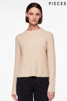 Creme - Pieces Hoch geschlossener, weicher Pullover aus Wollmischung (N07295) | 44 €