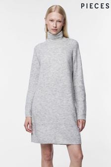 Grau - Pieces Gestricktes Pulloverkleid mit Rollkragen (N07296) | 50 €