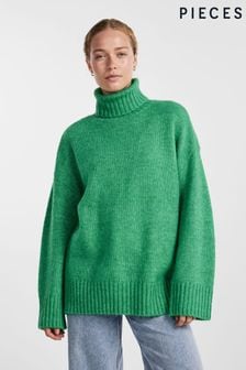 PIECES Green Roll Neck Oversized Longline Knitted Jumper (N07310) | NT$1,960