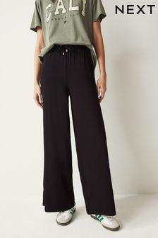 Black Jersey Wide Leg Trousers (N07346) | AED88